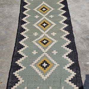 Handmade Wool Jute Kilim Runner: Bohemian Hallway Rug