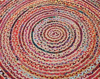 Handmade Chindi Round Rug Beside Circle Rug Custom Size Natural Circle Jute Chindi Rug, Living Room Decor Round Rug Entryway Circle Area Rug