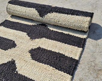 Handwoven Jute Runner Rug: Bohemian Hemp Stair Rug, Custom Size
