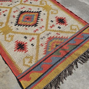 Tapete Kilim de juta de lã tecido à mão: tapete de área estilo vintage