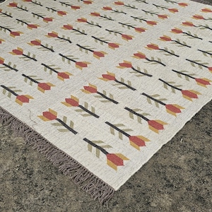 Tapete Kilim de juta e lã trançado à mão: Boho Flatweave vintage