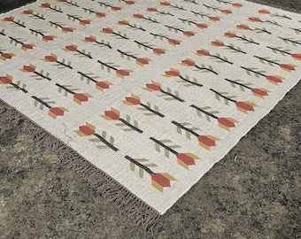 Alfombra Kilim de yute y lana tejida a mano: tejido plano bohemio vintage