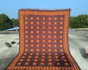 Handwoven Wool Jute Kilim Rug Navajo Kilim Area Rug, Bohmian Rug Handmade Large Rug Outdoor Traditional Indian Rug Outdoor Patio Dhurrie Rug