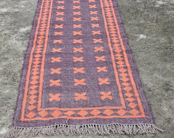 Handwoven Wool Jute Kilim Runner Rug: Bohemian Stair & Entryway Decor
