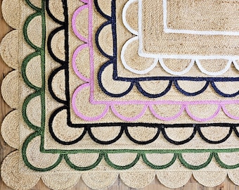 Natural Scalloped Jute Rug- Scallop Pattern Rug, Area Jute Rug, Decorative Rug, Bohemian Rug, Handbraided Rug, Handwoven Jute Rug Custom Rug