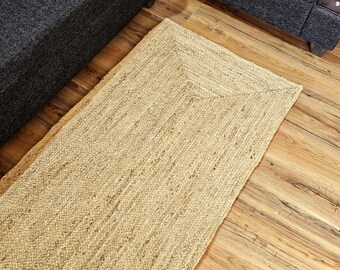 Handwoven Braided Jute Runner Rug: Bohemian Hallway Entry Rug