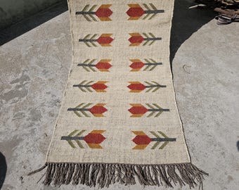 Vintage Kilim Runner Handmade Long Runner Bohemian Hallway Rug Wool Jute Kitchen Runner Hand Knotted Navajo Rug Entryway Custom Runner Rug