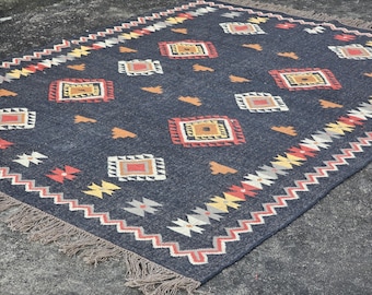 Alfombra Kilim de yute de lana hecha a mano Área Alfombra Kilim de yute Tejido plano Navajo Alfombra grande tejida a mano Alfombra Boho Alfombra de sala de estar Alfombra decorativa al aire libre