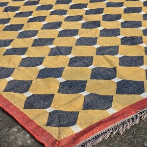 Indian Bohemian Rug, Kilim Rug Handmade Vintage Kilim Motif Runner - Indian Moroccan Fusion Dhurrie,  Navajo Nordic Rug, Wool Jute Rug