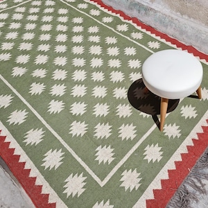 Tapete Kilim de juta e lã trançado à mão: Boho Flatweave vintage