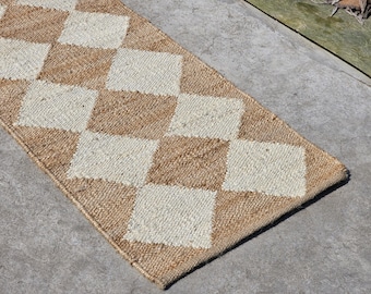 Handwoven Jute Runner Rug: Bohemian Hemp Stair Rug, Custom Size