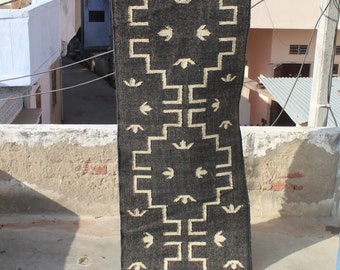 Handmade Wool Jute Kilim Runner Rug: Bohemian Floor Decor