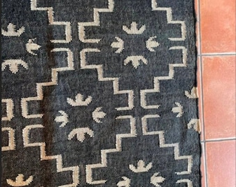 Kilim Rug, Wool Jute Rug, Black Large Rug, Boho Area Rug, Custom Size Area Rug, Indian Dhurrie Rug, Warm Colour Rug, Traditional Rug