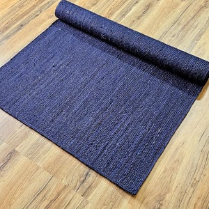 Handwoven Blue Jute Rug Large Area Rug Handmade Jute Rug Boho Decor Rug Natural Jute Rug Bohemian Rug Hand Braided Jute Rug Custom Size Rug