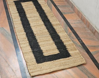 Natural Hemp Jute Area Rug - Eco-Friendly Geometric Design, Boho Farmhouse Décor, Hallway, Stair Hemp Rug Textured Custom Size Rug