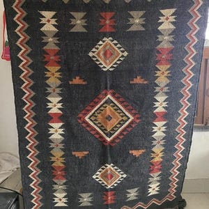 Handmade Large Kilim Rug Wool Jute Decorative Floor Bohemian Custom Size Area Rug, Indian Dhurrie Rug, Warm Colour Rug, Traditional Rug