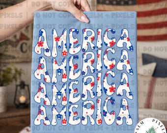 Camiseta retro americana con estampado floral / Camiseta patriótica del 4 de julio