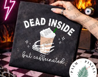 Dead Inside But Caffeinated Skeleton Iced Coffee T-Shirt | Comfort Colors Tee
