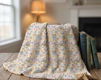 Manta polar ártica con estampado de playa y libros / Estampado veraniego en tonos pastel