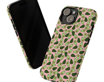 Funda resistente con estampado de aguacate / Funda rosa para teléfono con diseño de aguacate y fruta adorable.