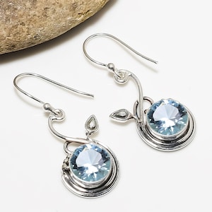 Aquamarine 925 Sterling Silver Earring, Gemstone Earring, Drop Dangle Earring, Handmade Earring, Beautiful Earring, Designer Earring