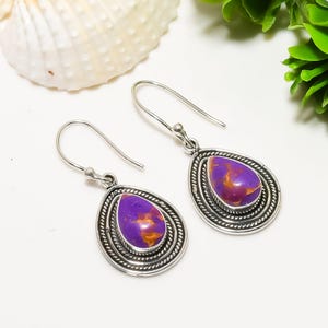 Copper Purple Turquoise 925 Sterling Silver Earring, Gemstone Earring, Unique Earring, Elegant Earring, Drop Dangle Earring, Birthday Gift