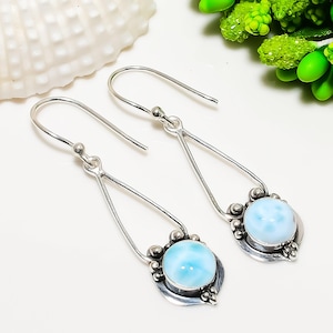 Larimar 925 Sterling Silver Earring, Gemstone Earring, Elegant Earring, Drop Dangle Earring, Handmade Earring, Boho Earring, Birthday Gift