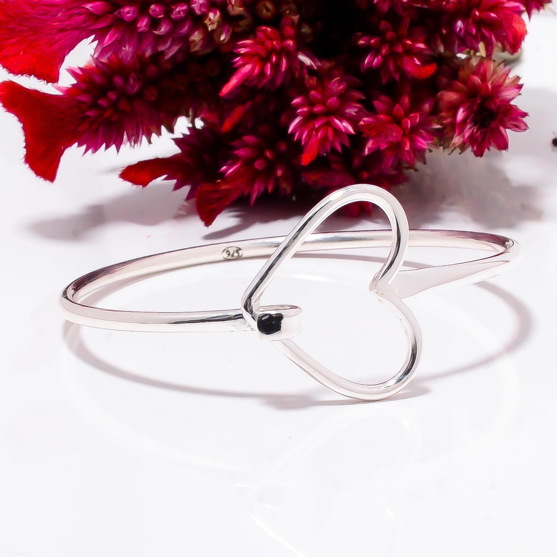 Handmade Sterling Silver Heart Bangle: 925 Silver - Etsy
