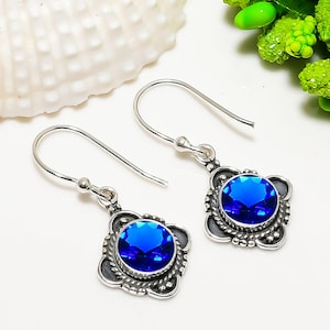 Blue Sapphire 925 Sterling Silver Earring, Gemstone Earring, Drop Dangle Earring, Handmade Earring, Beautiful Earring, Women Earring