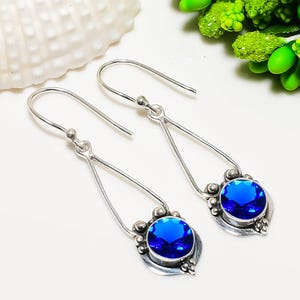 Blue Sapphire 925 Sterling Silver Earring, Gemstone Earring, Beautiful Earring, Handmade Earring, Designer Earring, Girls Earring