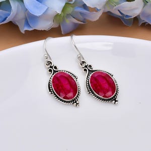 Pendientes de rubí en plata de ley 925, pendientes para mujer, joyería con piedras preciosas.