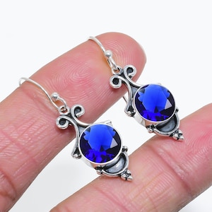 Blue Sapphire 925 Sterling Silver Earring, Gemstone Earring, Beautiful Earring, Designer Earring, Handmade Earring, Women Earring