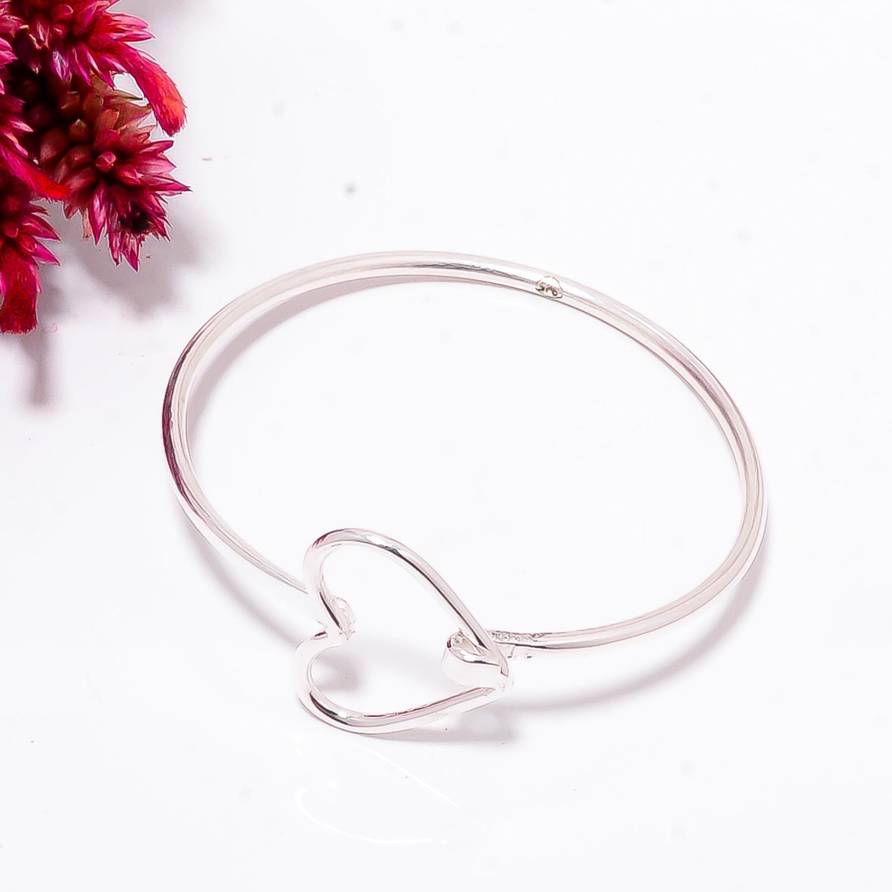 Handmade Sterling Silver Heart Bangle: 925 Silver - Etsy