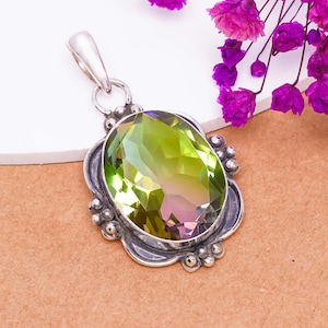 Bio Green Tourmaline 925 Sterling Silver Pendant, Gemstone Pendant, Handmade Pendant, Beautiful Pendant, Women Pendant, Designer Pendant