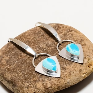 Larimar 925 Sterling Silver Earring, Gemstone Earring, Drop Dangle Earring, Handmade Earring, Birthday Gift, Anniversary Gift, Gift For Her