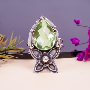 Green Amethyst Ring, 925 Sterling Silver Ring, Gemstone Ring, Adjustable Ring, Elegant Ring, Handmade Ring, Designer Ring, Birthday Gift
