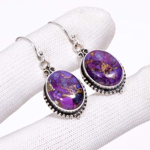 Copper Purple Turquoise 925 Sterling Silver Earring, Gemstone Earring, Beautiful Earring, Handmade Earring, Designer Earring, Gift For Her