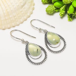Prehnite 925 Sterling Silver Earring, Gemstone Earring, Handmade Earring, Drop Dangle Earring, Beautiful Earring, Gift For Friends