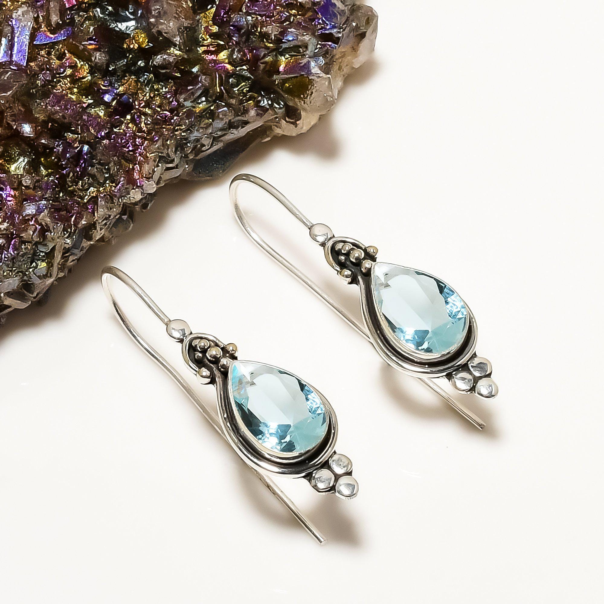 Boucles D'oreilles Imposantes En Aigue-marine Et Argent 925 - Neuf Avec étiquettes