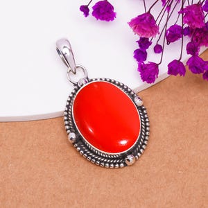 Red Coral 925 Sterling Silver Pendant, Gemstone Pendant, Beautiful Pendant, Unique Pendant, Designer Pendant, Handmade Pendant, Gift For Her