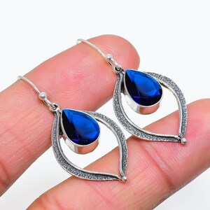 Blue Sapphire 925 Sterling Silver Earring, Gemstone Earring, Drop Dangle Earring, Handmade Earring, Beautiful Earring, Women Earring