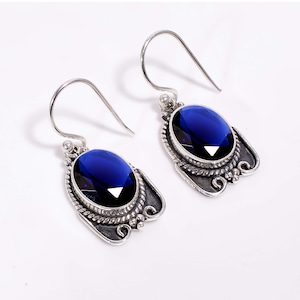 Blue Sapphire 925 Sterling Silver Earring, Gemstone Earring, Elegant Earring, Drop Dangle Earring, Handmade Earring, Birthday Gift
