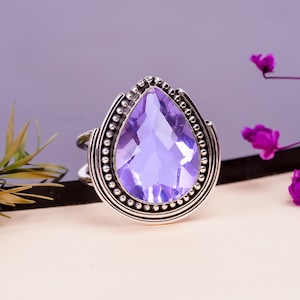 Anel de prata esterlina 925 com alexandrita, anel com pedra preciosa, anel feito à mão, anel ajustável, anel elegante, anel de declaração, anel exclusivo, presente para ela