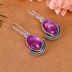 Copper Purple Turquoise 925 Sterling Silver Earring, Gemstone Earring, Elegant Earring, Designer Earring, Handmade Earring, Gift For Friends