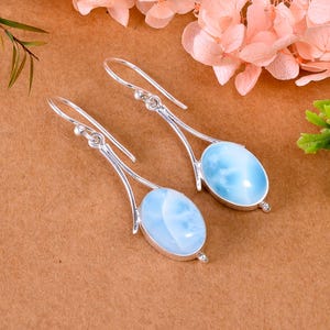 Larimar 925 Sterling Silver Earring, Gemstone Earring, Handmade Earring, Elegant Earring, Drop Dangle Earring, Unique Earring, Birthday Gift