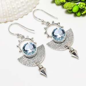 Aquamarine 925 Sterling Silver Earring, Gemstone Earring, Handmade Earring, Drop Dangle Earring, Unique Earring, Women Earring, Gift For Her