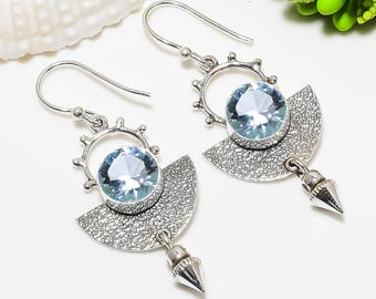 Aquamarine 925 Sterling Silver Earring, Designer Earring, Gemstone Jewelry