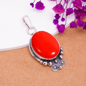 Red Coral 925 Sterling Silver Pendant, Gemstone Pendant, Handmade Pendant, Boho Pendant, Women Pendant, Elegant Pendant, Birthday Gift