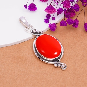 Red Coral Pendant, 925 Sterling Silver Pendant, Gemstone Pendant, Beautiful Pendant, Amazing Pendant, Unique Pendant, Women Pendant
