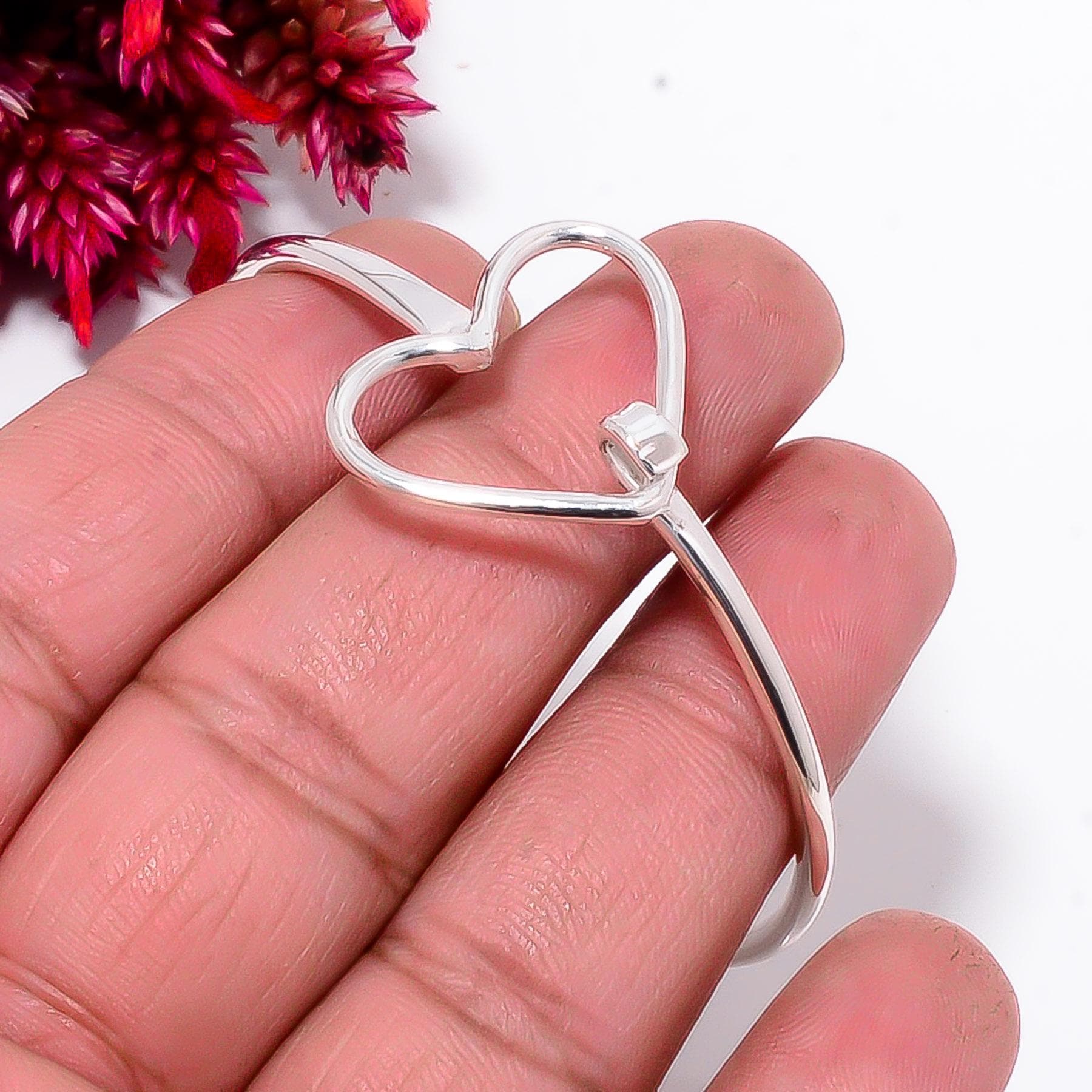 Handmade Sterling Silver Heart Bangle: 925 Silver - Etsy